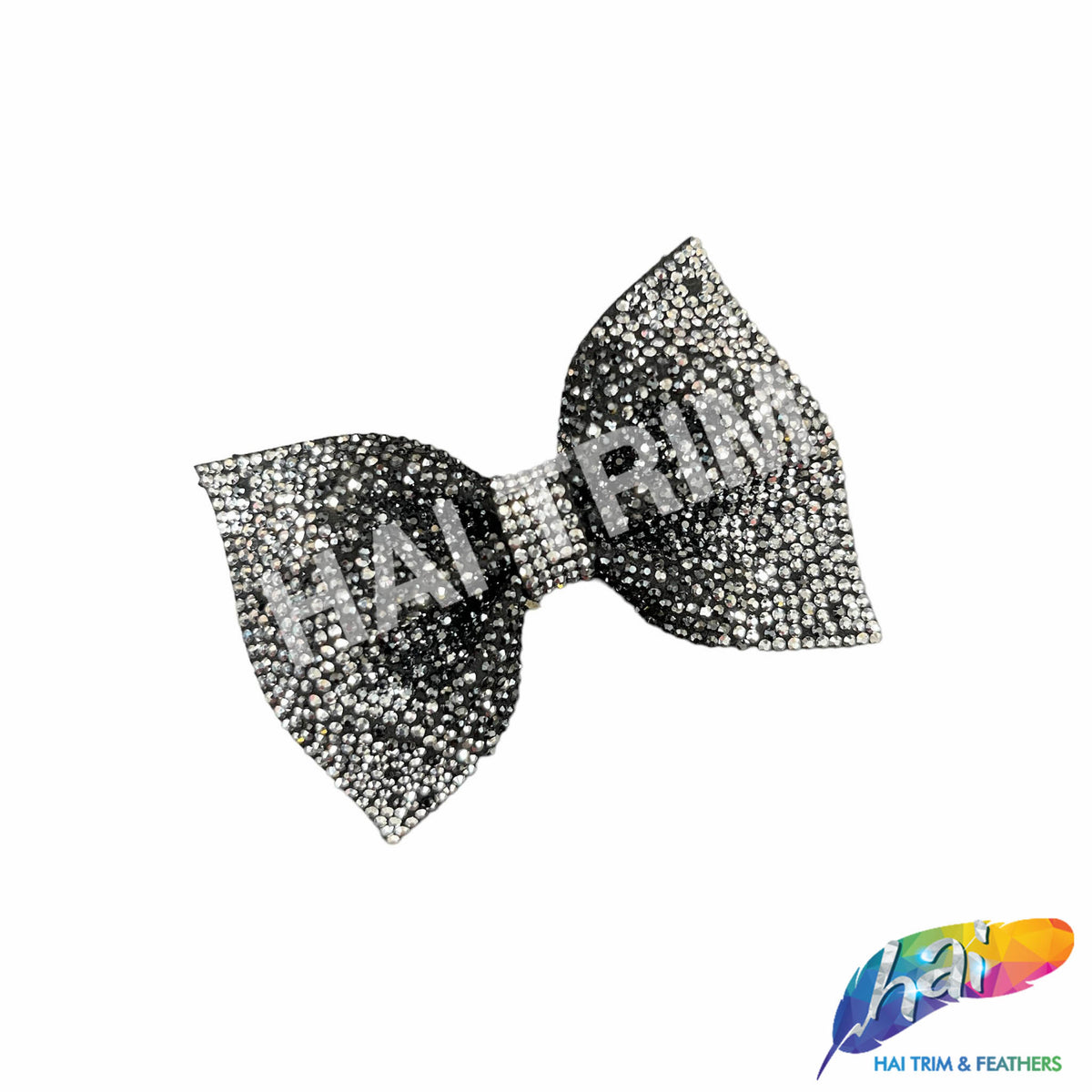 Silver/Gunmetal Ribbon Bow Rhinestone Applique, BA-173