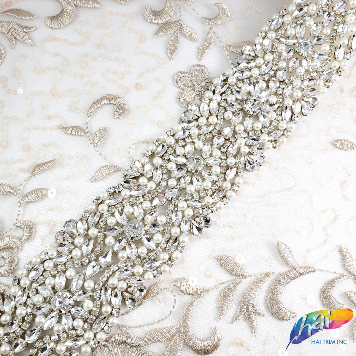 1 Pearl Beaded Rhinestone Trim (sold by yard piece), BRT-026 – Hai Trim &  Feathers