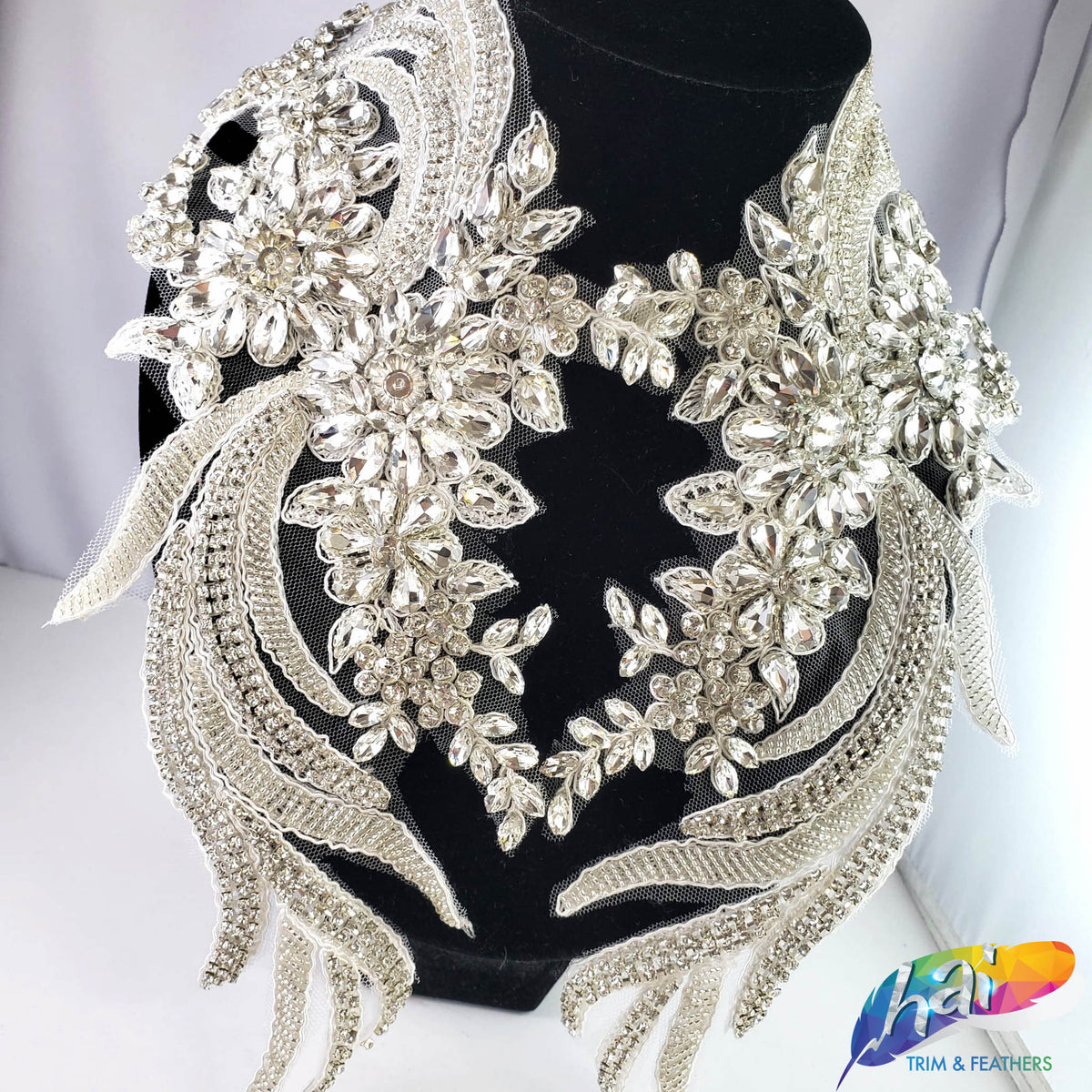 2 Yard Rhinestone Lace Ribbon Beaded Mesh Chain Trimming Fabric Diy  Embroidered Collar Decoration Sew On Clothing Wedding Dress