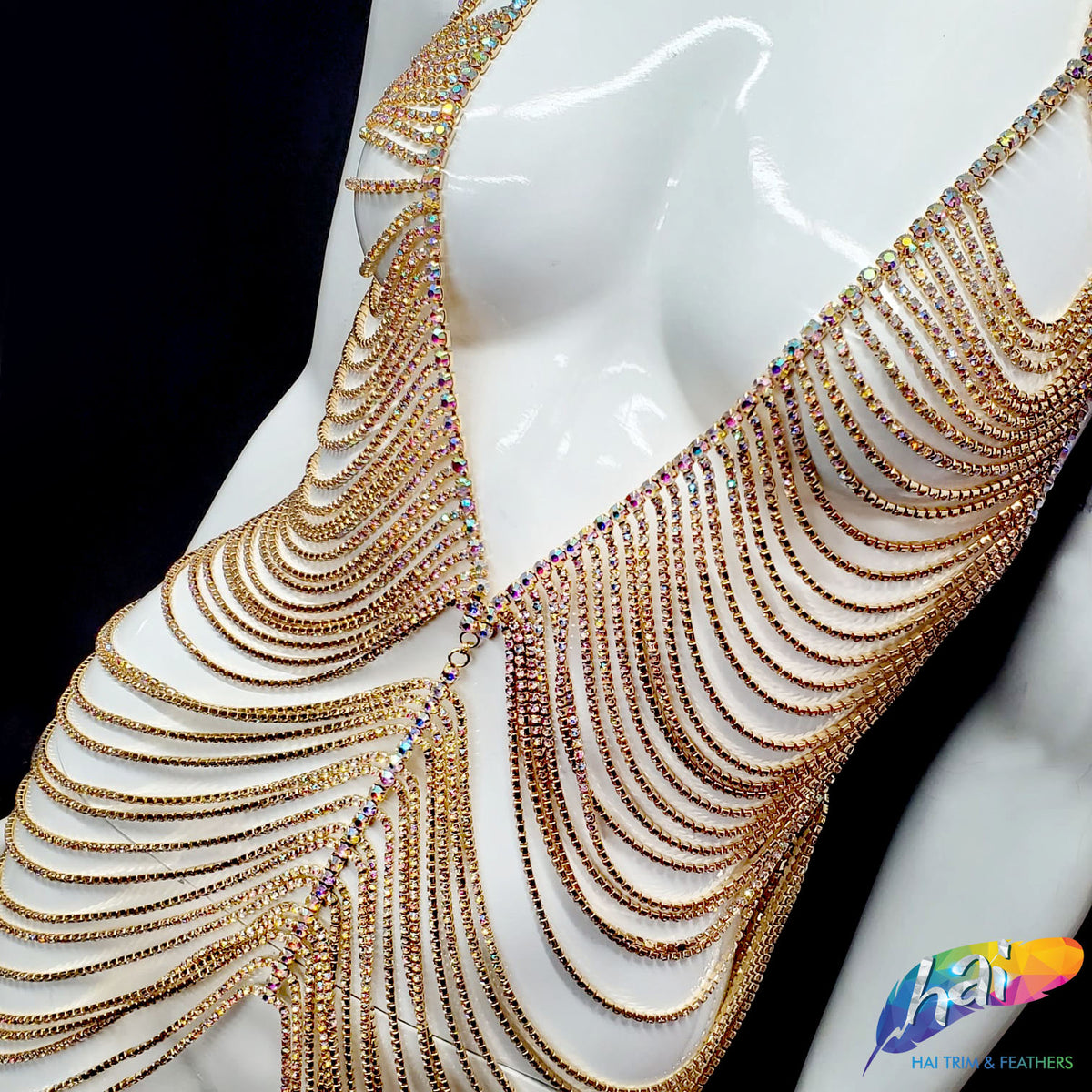 No Sew) Rhinestone Dress Straps, Halter Crystals (Gold)