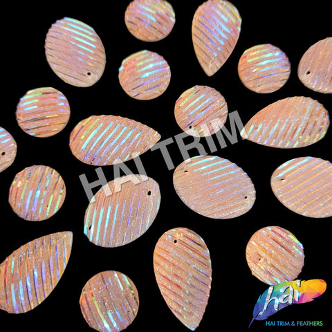 Peach AB Striped Glitter Textured Stones, #43