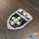 Silver/Black/Ivory Beaded Rhinestone Sequins Crest Applique, BA-187