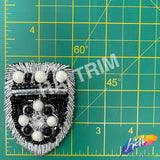 Silver/Black/Ivory Beaded Rhinestone Sequins Crest Applique, BA-187