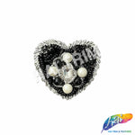 Silver/Black/Ivory Beaded Rhinestone Sequins Heart Applique, BA-188