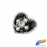 Silver/Black/Ivory Beaded Rhinestone Sequins Heart Applique, BA-188