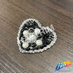 Silver/Black/Ivory Beaded Rhinestone Sequins Heart Applique, BA-188