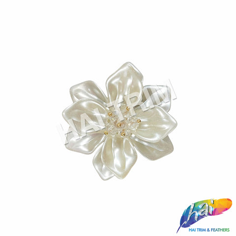 White Pearlized Beaded Flower Applique, BA-192