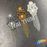 Beaded Rhinestone Motif Applique with Rhinestone Fringe, BA-208