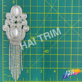 Beaded Rhinestone Motif Applique with Rhinestone Fringe, BA-208