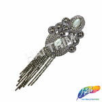 Beaded Rhinestone Motif Applique with Rhinestone Fringe, BA-208