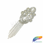 Beaded Rhinestone Motif Applique with Rhinestone Fringe, BA-208