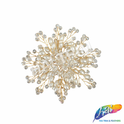 Crystal/Pearl Wired Beaded Motif Applique, BA-211