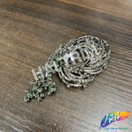 Black Diamond/Green/Gunmetal Teardrop Motif Rhinestone Brooch, BRS01-057