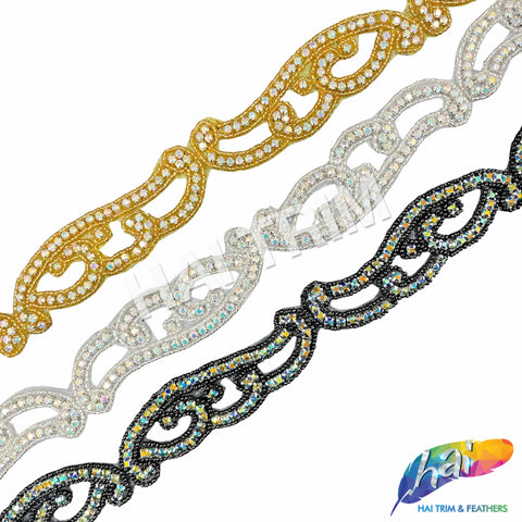 SALE! 1 1/2" Beaded Motif Rhinestone Trim (sold by yard piece), BRT-050