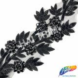 4 1/2" Floral Beaded Rhinestone Embroidered Trim, BRT-060