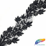 4 1/2" Floral Beaded Rhinestone Embroidered Trim, BRT-060