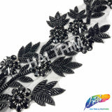 4 1/2" Floral Beaded Rhinestone Embroidered Trim, BRT-060