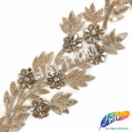 4 1/2" Floral Beaded Rhinestone Embroidered Trim, BRT-060