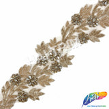 4 1/2" Floral Beaded Rhinestone Embroidered Trim, BRT-060