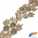 4 1/2" Floral Beaded Rhinestone Embroidered Trim, BRT-060