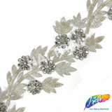 4 1/2" Floral Beaded Rhinestone Embroidered Trim, BRT-060