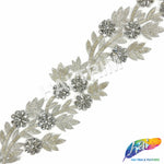 4 1/2" Floral Beaded Rhinestone Embroidered Trim, BRT-060