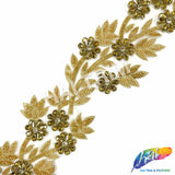 4 1/2" Floral Beaded Rhinestone Embroidered Trim, BRT-060