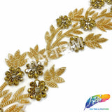 4 1/2" Floral Beaded Rhinestone Embroidered Trim, BRT-060