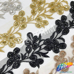 5 1/2" Floral Vine Beaded Sequins Rhinestone Embroidered Trim, BRT-061