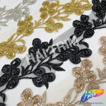 5 1/2" Floral Vine Beaded Sequins Rhinestone Embroidered Trim, BRT-061