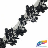 5 1/2" Floral Vine Beaded Sequins Rhinestone Embroidered Trim, BRT-061