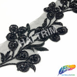 5 1/2" Floral Vine Beaded Sequins Rhinestone Embroidered Trim, BRT-061