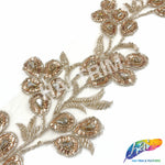 5 1/2" Floral Vine Beaded Sequins Rhinestone Embroidered Trim, BRT-061