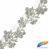 5 1/2" Floral Vine Beaded Sequins Rhinestone Embroidered Trim, BRT-061