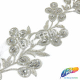 5 1/2" Floral Vine Beaded Sequins Rhinestone Embroidered Trim, BRT-061