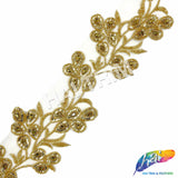 5 1/2" Floral Vine Beaded Sequins Rhinestone Embroidered Trim, BRT-061