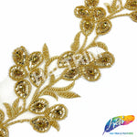 5 1/2" Floral Vine Beaded Sequins Rhinestone Embroidered Trim, BRT-061