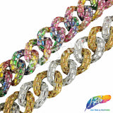 1 1/4" Rhinestone Studded Metallic Plastic Curb Chain, CH-143