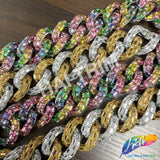 1 1/4" Rhinestone Studded Metallic Plastic Curb Chain, CH-143