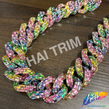 1 1/4" Rhinestone Studded Metallic Plastic Curb Chain, CH-143