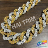 1 1/4" Rhinestone Studded Metallic Plastic Curb Chain, CH-143