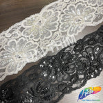 4 1/2" Pearl Sequins Lace Embroidered Trim, EMB-064