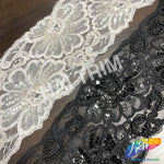 4 1/2" Pearl Sequins Lace Embroidered Trim, EMB-064