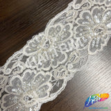 4 1/2" Pearl Sequins Lace Embroidered Trim, EMB-064