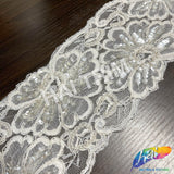 4 1/2" Pearl Sequins Lace Embroidered Trim, EMB-064