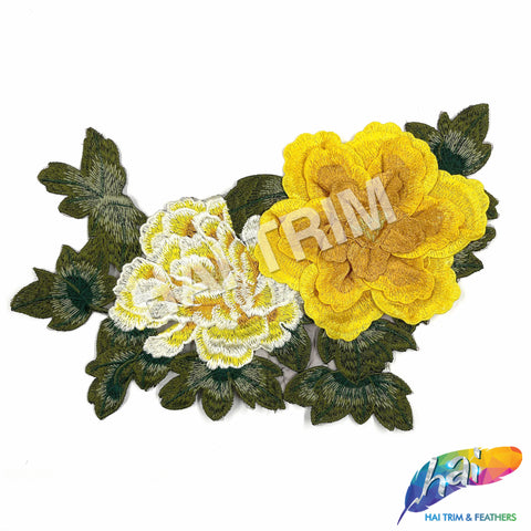 Yellow/Green Embroidered Flower Applique, EMBF-004