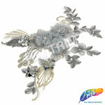 Silver Grey/Light Gold Sequins Embroidered Flower Applique, EMBF-005