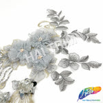 Silver Grey/Light Gold Sequins Embroidered Flower Applique, EMBF-005