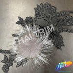 Black/Grey Embroidered Flower Applique with Mink Fur, EMBF-009