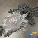 Black/Grey Embroidered Flower Applique with Mink Fur, EMBF-009